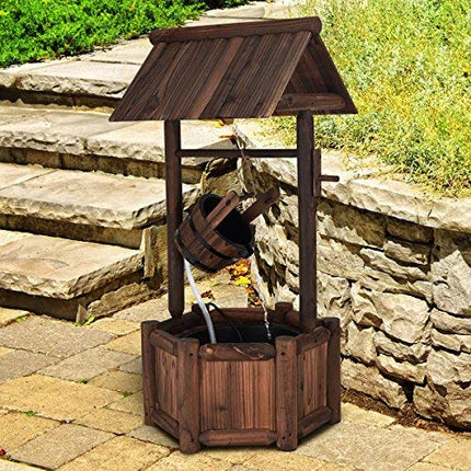 Dreamade Wishing Well Water Fountain Rustic Wooden Outdoor Garden Decorative Fountain Backyard w/ Electric Pump