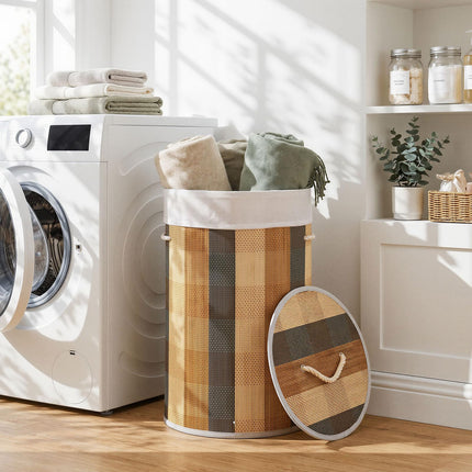 Dreamade 13.2 Gal Round Bamboo Laundry Hamper with Lid