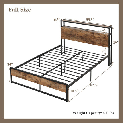 Dreamade Full Bed Frame with Storage Headboard and Charging Station, with Outlets and USB Ports