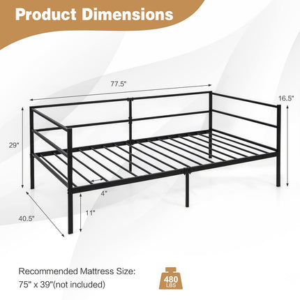 Dreamade Twin Daybed Frame, Metal Sofa Bed w/Heavy-Duty 16 Slats Support, Black