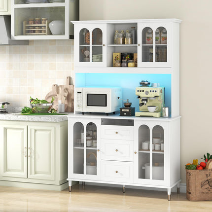 Dreamade 73" Kitchen Pantry Cabinet, Kitchen Hutch Storage Cabinet with LED Lights and Charging Station