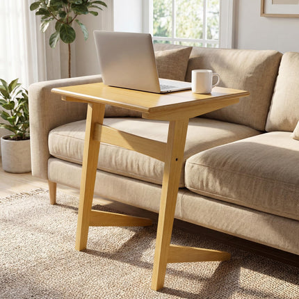 Dreamade C-Shaped Wooden End Table w/Solid Rubber Wood Frame