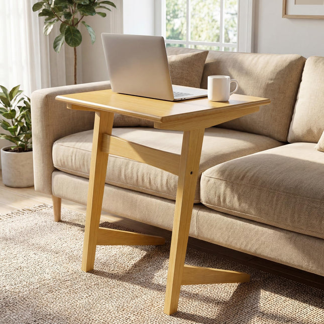 Dreamade C-Shaped Wooden End Table w/Solid Rubber Wood Frame