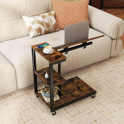 Dreamade C Shaped End Table Set 2 w/Charging Station Tiltable Tabletop Wheel
