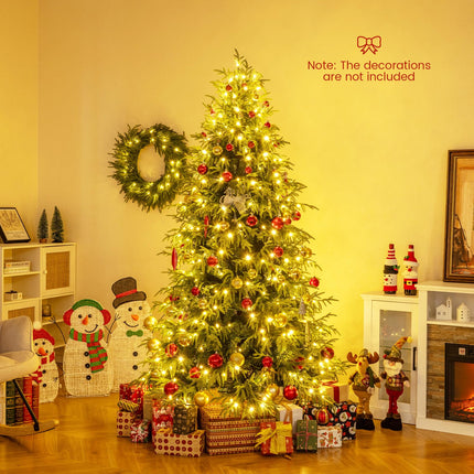 Dreamade 7 FT Pre-Lit Artificial Christmas Tree, Hinged Faux Xmas Tree with 1217 Soft TPE & PVC Mixed Branch Tips