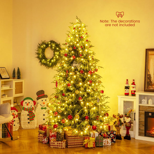 Dreamade 7 FT Pre-Lit Artificial Christmas Tree, Hinged Faux Xmas Tree with 1217 Soft TPE & PVC Mixed Branch Tips