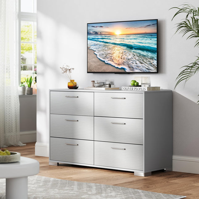 Dreamade Storage Cabinet with 6 Drawers, Metal Legs & Handles, Anti-Toppling Devices, Grey