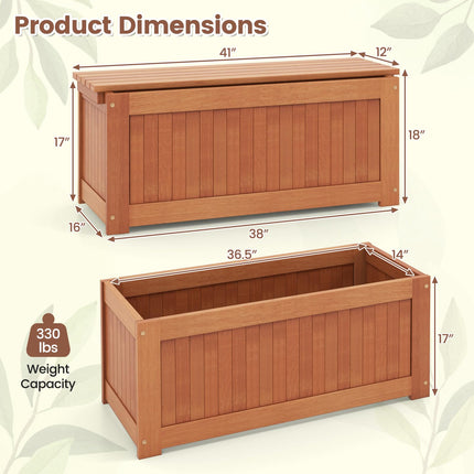 Dreamade 2-in-1 Outdoor Bench, Wood Raised Garden Bed with Open Base, Teak Oil Finish