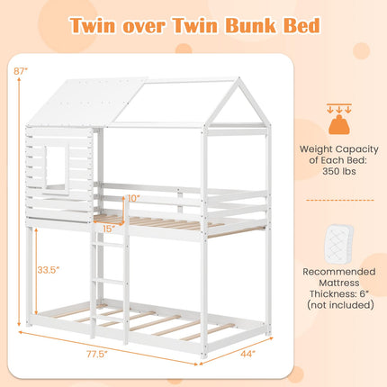 Dreamade White Wood Bunk Bed Twin Over Twin with Ladder and Guardrail