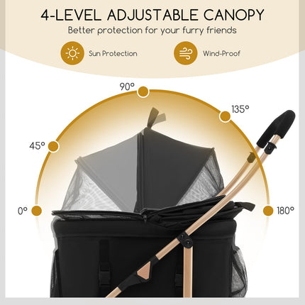 Dreamade Pet Stroller 3-in-1, Folding Dog Stroller Detachable Carrier Car Seat (Black & Gold)
