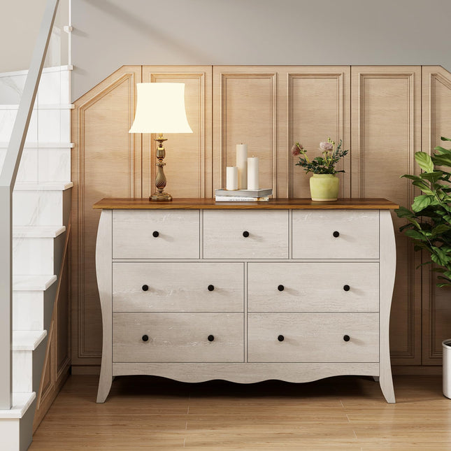 Dreamade Storage Cabinet with Foldable & Detachable Fabric Drawers, Anti-Tipping Kit, 47” x 15” x 30.5” Farmhouse Floor Cabinet