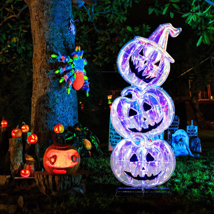 Dreamade 3.4 Ft Halloween Decorations, Light up Stacked Pumpkins with 150 LED Lights