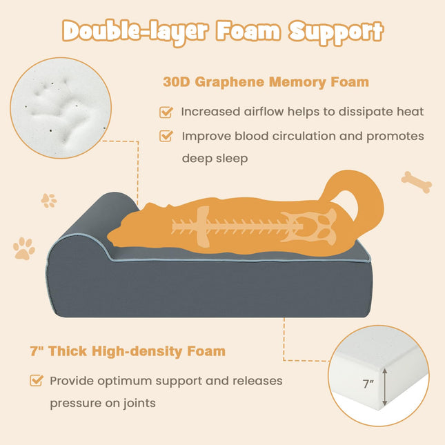 Dreamade Orthopedic Dog Bed for Large Dogs, 40" L Memory Foam Dog Sofa Bed with Washable Removable Cove (Gray)