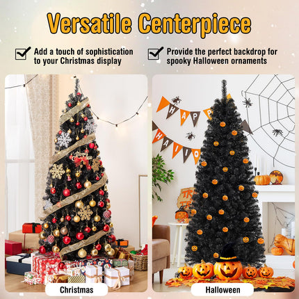 Dreamade Black Pencil Christmas Tree, Pre-lit Artificial Halloween Tree