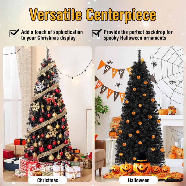 Dreamade Black Pencil Christmas Tree, Pre-lit Artificial Halloween Tree