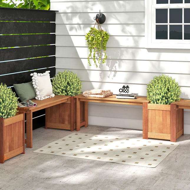 Dreamade Outdoor Bench with Raised Garden Bed, Wood Seat with Teak Oil Finish, Planter Box with Open-Ended Base