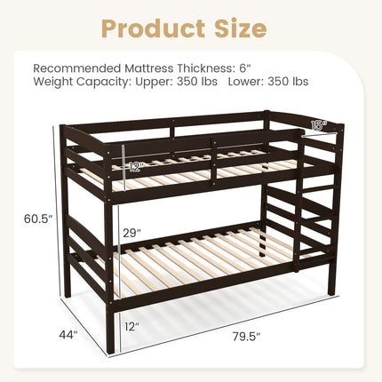 Dreamade Bunk Bed, Solid Wood Detachable Bed Frame with High Guardrails & Integrated Ladder