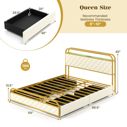 Dreamade Queen/Full/Twin Size Bed Frame with 4 Storage Drawers and Charging Station