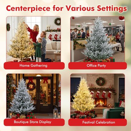 Dreamade 6FT / 7FT / 8FT Pre-Lit Snow Flocked Christmas Tree | Holiday Home Office Decoration