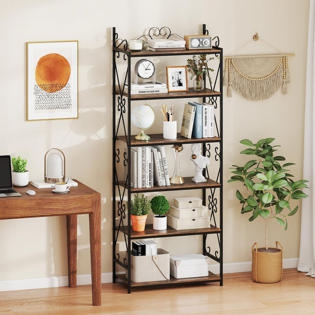 Dreamade 6-Tier Bookshelf Industrial Bookcase with 2 Anti-Tipping Kits and Metal Frame