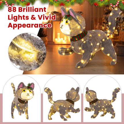 Dreamade Lighted Christmas Cat, Indoor Outdoor Kitty Decoration w/ 88 LED Lights