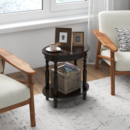 Dreamade End Table with Storage Shelf Set of 2, 24.5" Oval Round Side Table with Solid Wood Legs