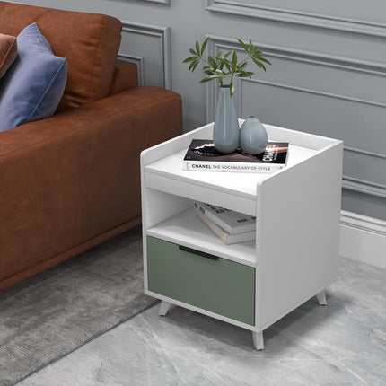 Dreamade Nightstand with Drawer, 3-Tier Bedside Table with Storage Drawer & Open Compartment