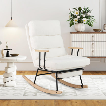 Dreamade Nursery Rocking Chair Teddy Velvet Upholstered Rocking Chair