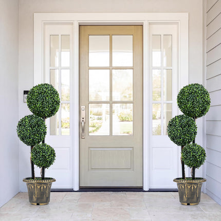 Dreamade 3 FT Artificial Boxwood Topiary Tree Sun-Protective Triple Ball Fake Plants Shrubs (1/2 Pack)