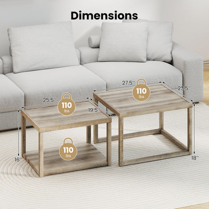 Dreamade Nesting Coffee Tables Set of 2 with Storage Shelf Rubber Wood