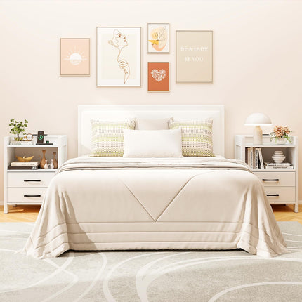 Dreamade LED Nightstand with Charging Station Set of 1/2 Bedside Table