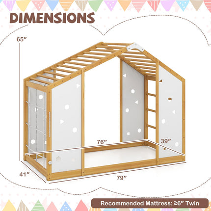 Dreamade Twin Size Montessori Floor Bed, 3-in-1 Indoor Kids Jungle Gym Playground