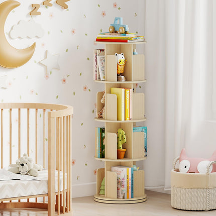 Dreamade 4-Tier Rotating Bookshelf 360° Display Rack w/Dividers & Anti-Falling Baffles