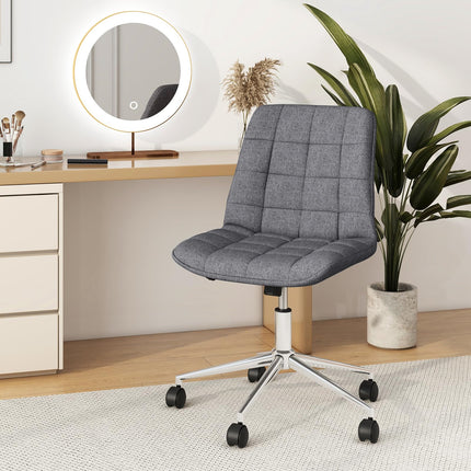 Dreamade Armless Office Chair, Linen Fabric Vanity Chair with Wheels & Adjustable Height, 360° Rolling Swivel Task Computer Chair