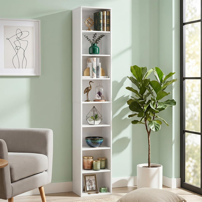 Dreamade 8-Tier Tall Narrow Media Tower Rack with 4 Adjustable Shelves (1/2)