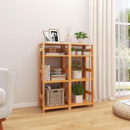 Dreamade 4-Tier Bookshelf, 34.5" Floor Storage Shelf w/Rubber Wood Frame, Anti-Toppling Kits, 14" x 13" x 34.5"