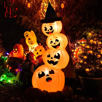 DREAMADE Halloween Inflatable Pumpkin Lighted Blow Up Pumpkin w/Witch Hat