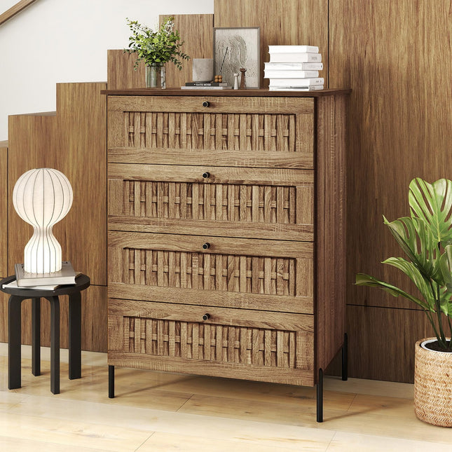 Dreamade 4-Drawer Dresser with Interlocking Mechanism and Metal Legs for Bedroom