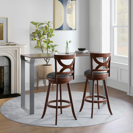 Dreamade Bar Stools Set of 2, 30.5" Counter Height Bar Dining Chairs with Back & Footrest, Rubber Wood Frame