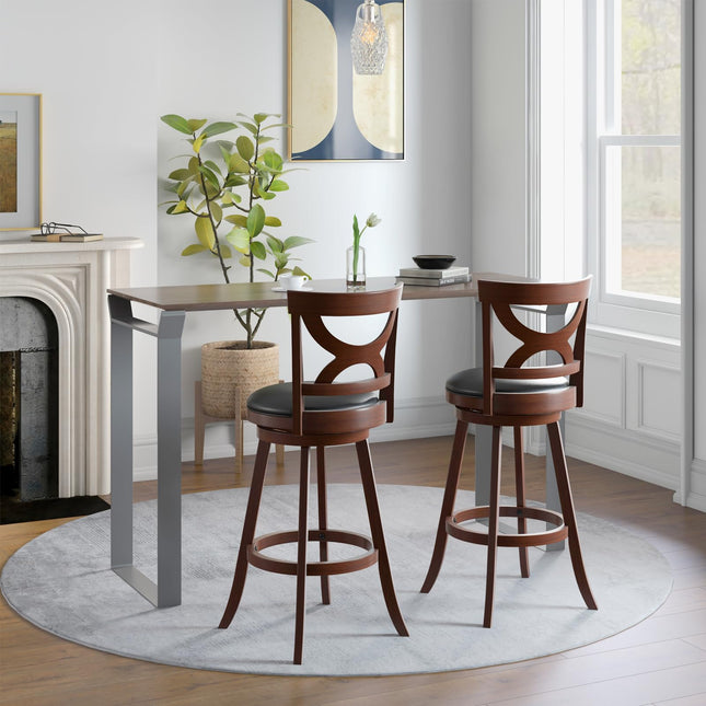 Dreamade Bar Stools Set of 2, 30.5" Counter Height Bar Dining Chairs with Back & Footrest, Rubber Wood Frame