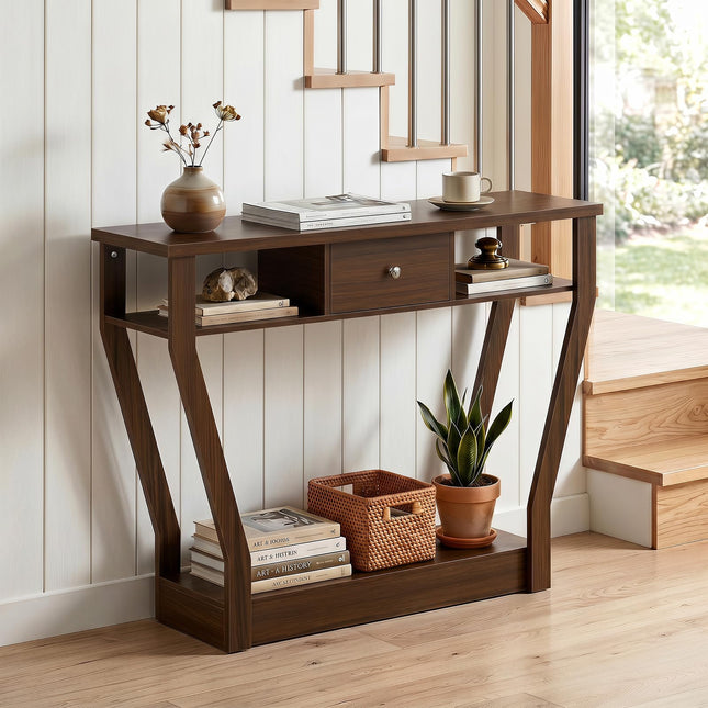 Dreamade 43" Modern Console Table with Drawer & Storage Shelf