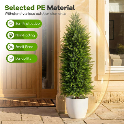 Dreamade 4 FT Artificial Faux Cedar Cypress Plants in Cement-Filled Pots Set of 2