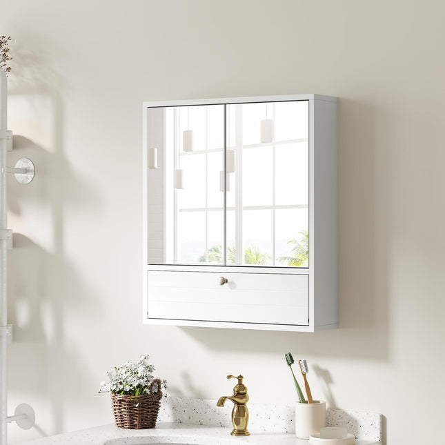 Dreamade Bathroom Wall Mount Cabinet with Mirrored Doors