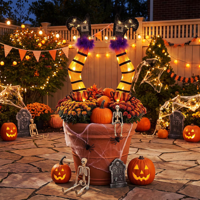 DREAMADE 2-Pack Lighted Witch Legs Stakes Outdoor Halloween Decoration