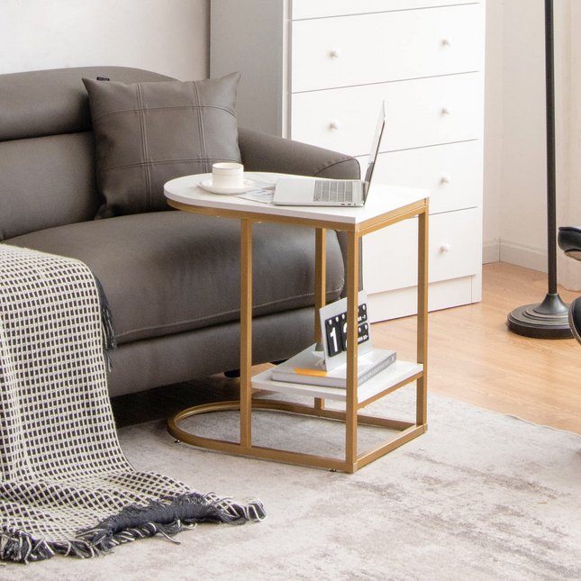 Dreamade Side Table, 2-Tier C-Shaped End Table