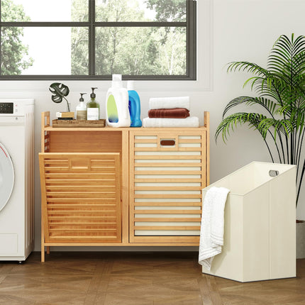 Dreamade 20 Gal Bamboo Tilt Out Laundry Hamper with 2 Removable & Foldable Fabric Bins