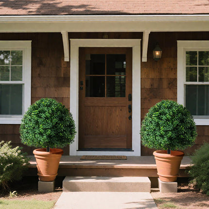 Dreamade 28 Inches Artificial Boxwood Topiary Ball Tree Set Sun-Protective Fake Shrub Plants