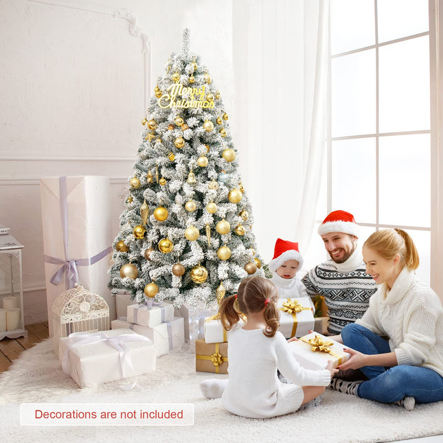 DREAMADE 7.5FT Flocked Christmas Tree, Artificial Xmas Tree w/PVC Needles