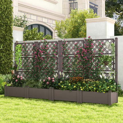 Dreamade Raised Garden Bed with Trellis 59”, Self-Watering Planter Box with Water Level Indicator & Removable Space Dividers