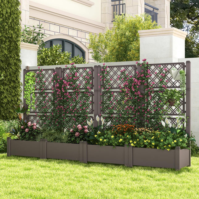 Dreamade Raised Garden Bed with Trellis 59”, Self-Watering Planter Box with Water Level Indicator & Removable Space Dividers